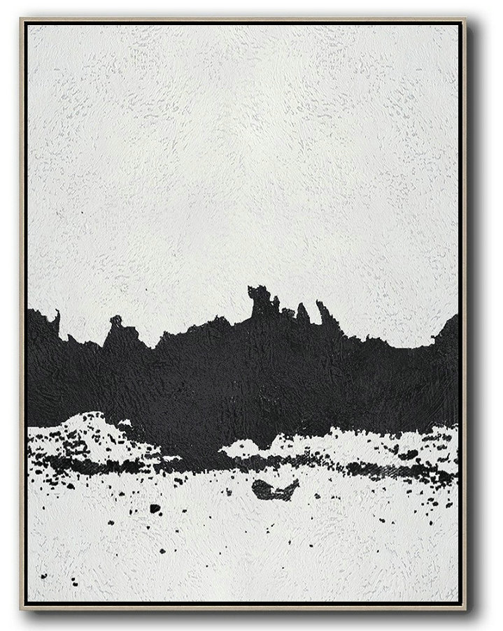 Large Abstract Painting On Canvas,Black And White Minimal Painting On Canvas - Multicolor Abstract Painting